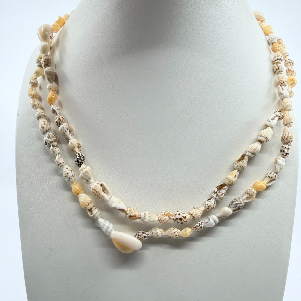 Vintage Boho Multi Strand Real Sea Shell Necklace Cream Brown Coastal Y2K